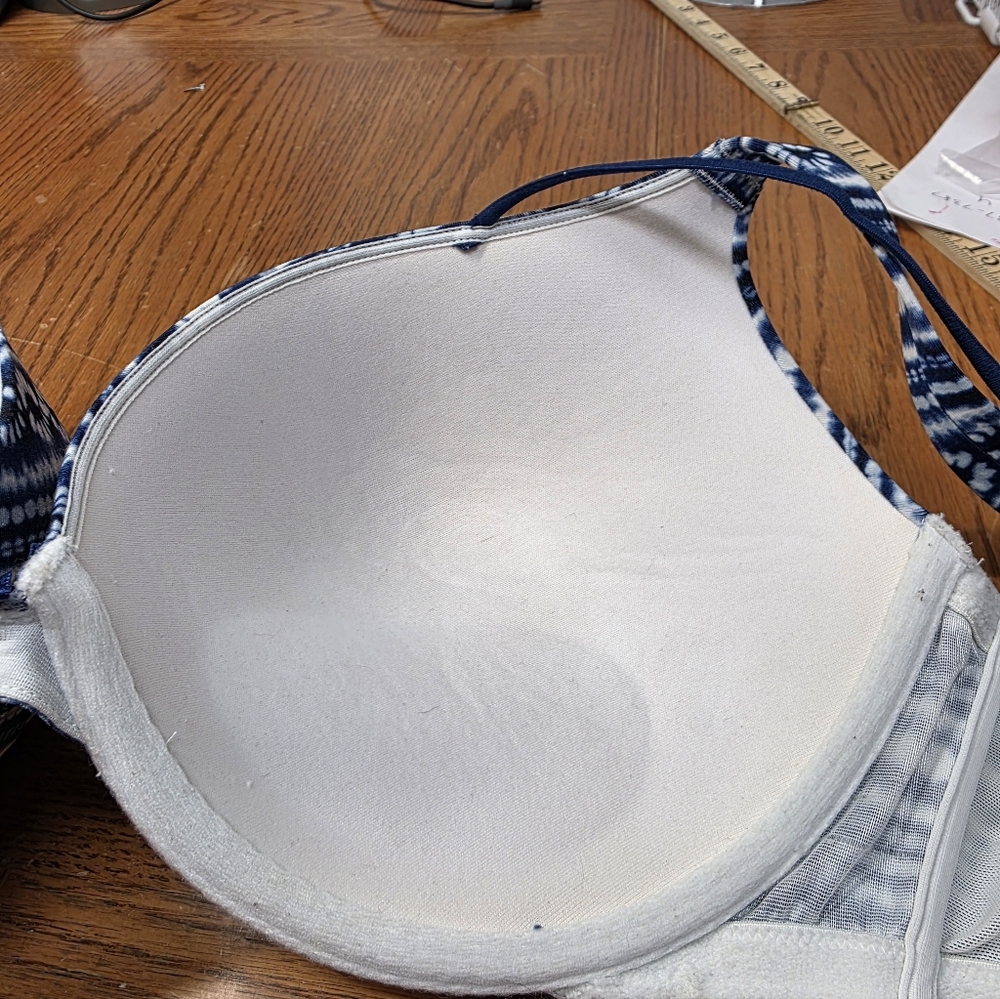 Cacique Blue White Cotton Boost Plunge Underwire Bra 42DD - Picture 4 of 12